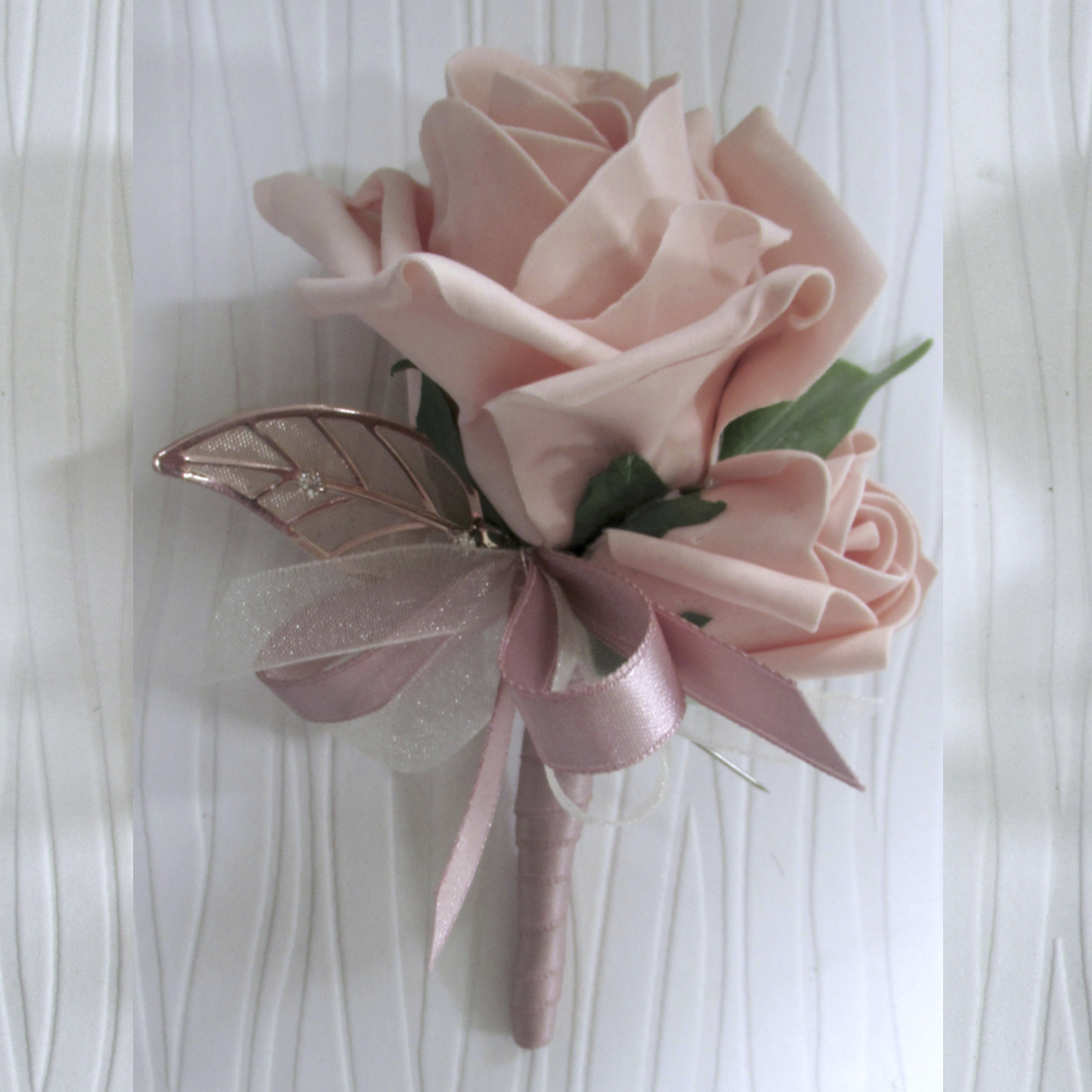 Rose Gold & Blush Buttonhole, Rose Gold Corsage, Blush & Rose Gold Wedding Flowers